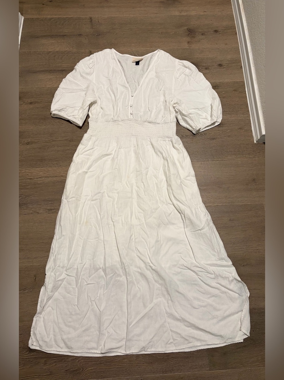 Universal Thread White Puff-Sleeve Smocked-Waist Maxi Dress